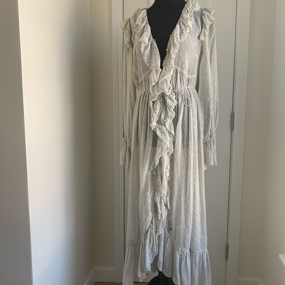ZIMMERMANN RUFFLE TIE NECK DRESS, Geo print, 0